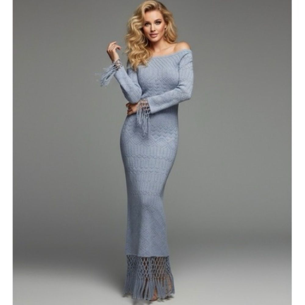 NWT House of Harlow 1960 x REVOLVE Rose Dress - Dusty Blue - Picture 4 of 11